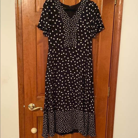 Talbots Black and White Ruffled V-Neck Midi Sundress - Picture 5 of 10